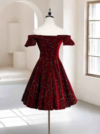 Unique Homecoming Dress 2024 Burgundy Glitter Velvet