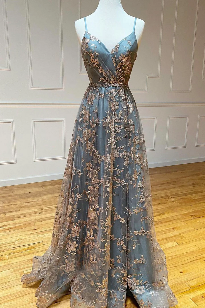 Unique Prom Dress 2023 Spaghetti Straps Corset Back with Pleats