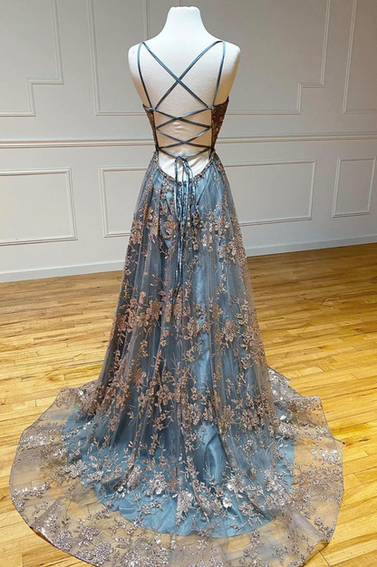 Unique Prom Dress 2023 Spaghetti Straps Corset Back with Pleats