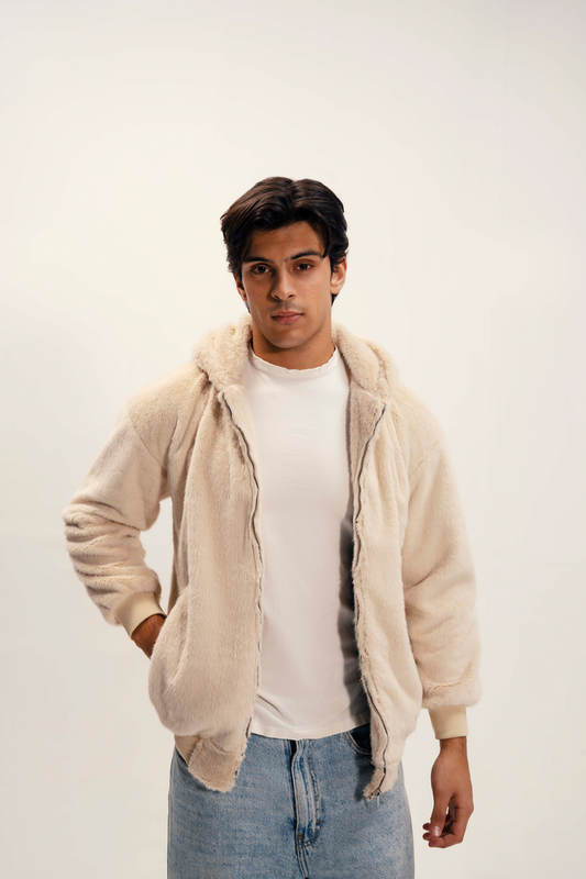 Unisex Oversized Fur Hoodie (Cream)