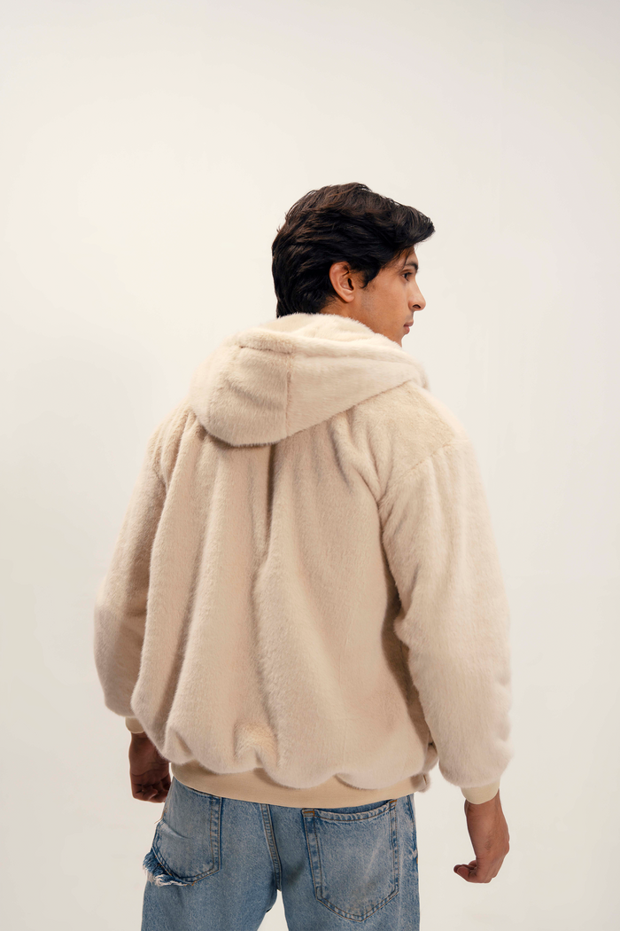Unisex Oversized Fur Hoodie (Cream)