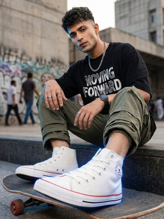 Vulcanised Skateboard Sneakers Shoes for Men - White (HRL2077WHT)