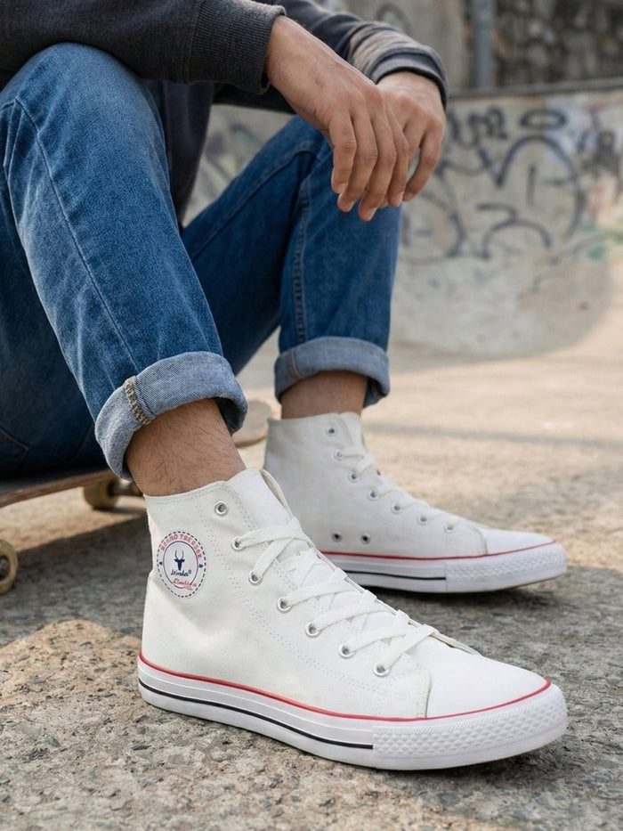 Vulcanised Skateboard Sneakers Shoes for Men - White (HRL2077WHT)