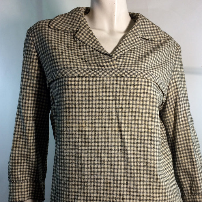 Warm Khaki and Grey Plaid Wool 2 pc Dress Set circa 1950s as is