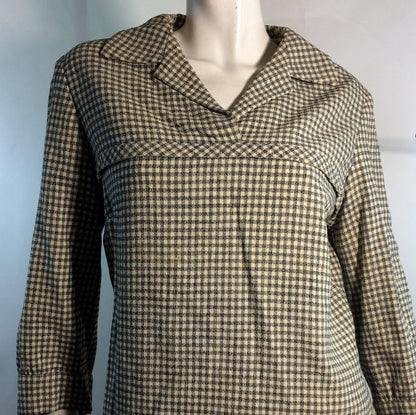 Warm Khaki and Grey Plaid Wool 2 pc Dress Set circa 1950s as is