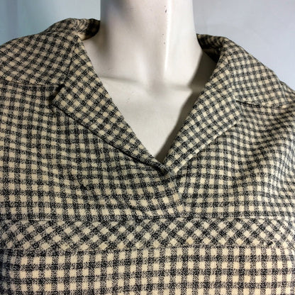 Warm Khaki and Grey Plaid Wool 2 pc Dress Set circa 1950s as is