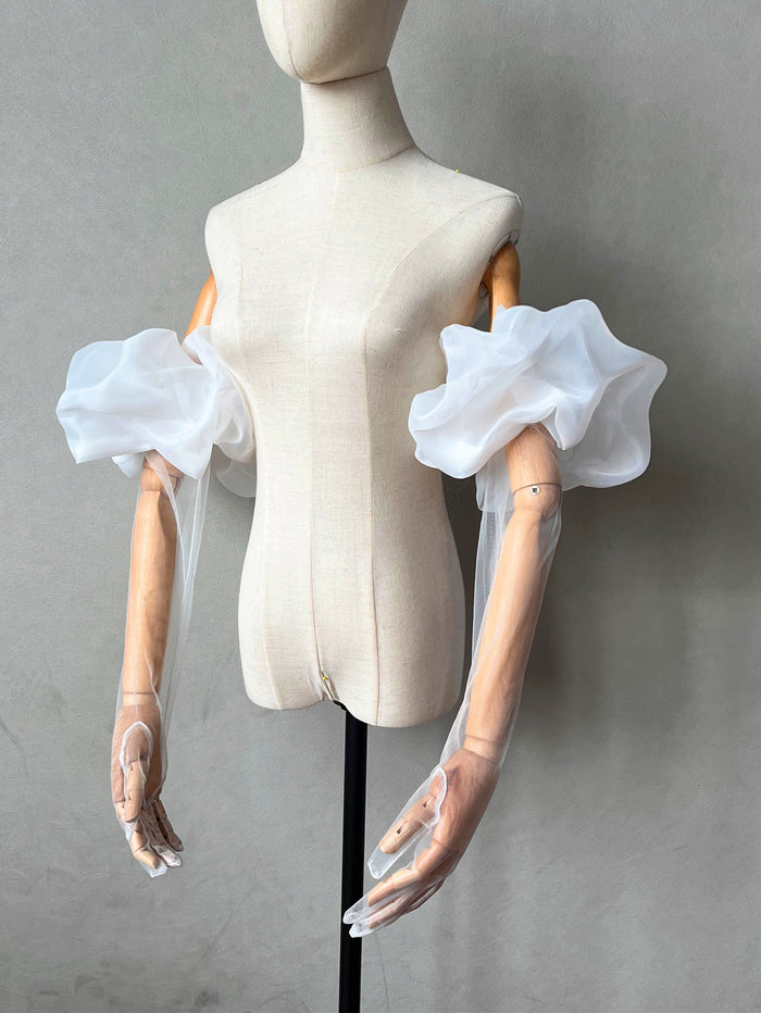 Wedding Sleeves for Bride Detachable Organza with Gloves