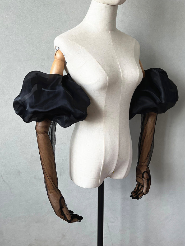Wedding Sleeves for Bride Detachable Organza with Gloves