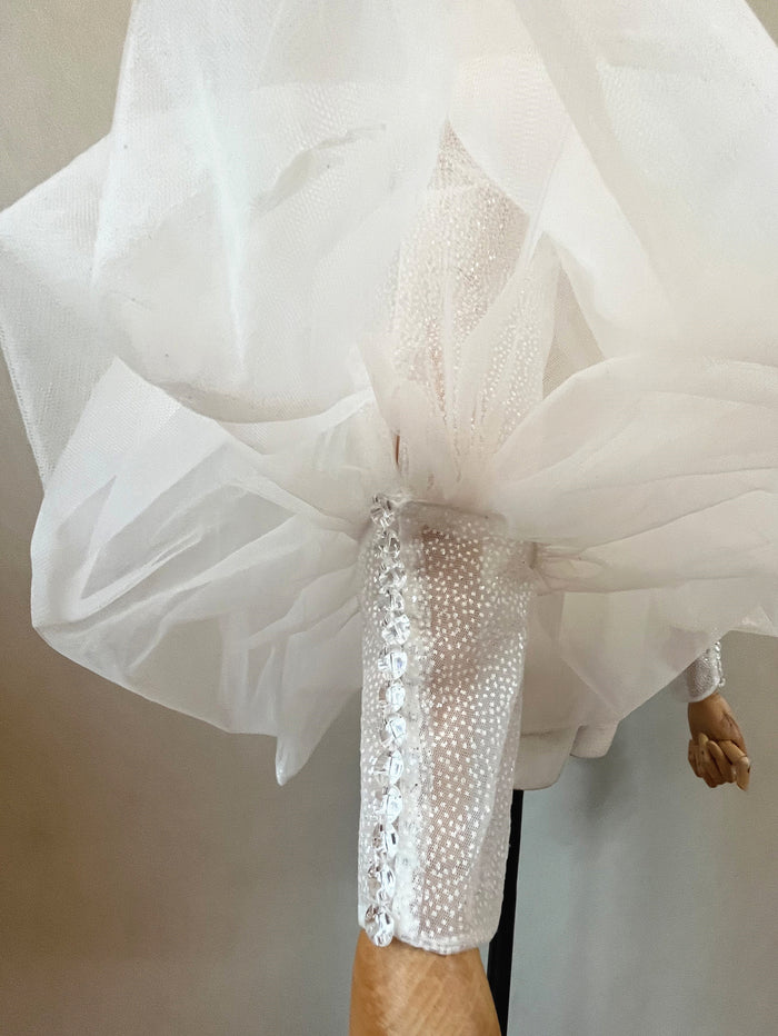 Wedding Sleeves Tulle for Bride Detachable Sequined Puffy