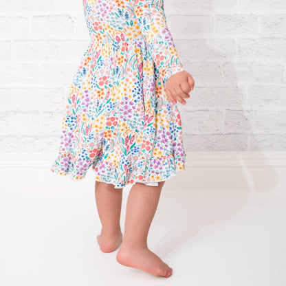 Whimsical Wildflower Long Sleeve Big Kid Twirl Dress - Jammie Session