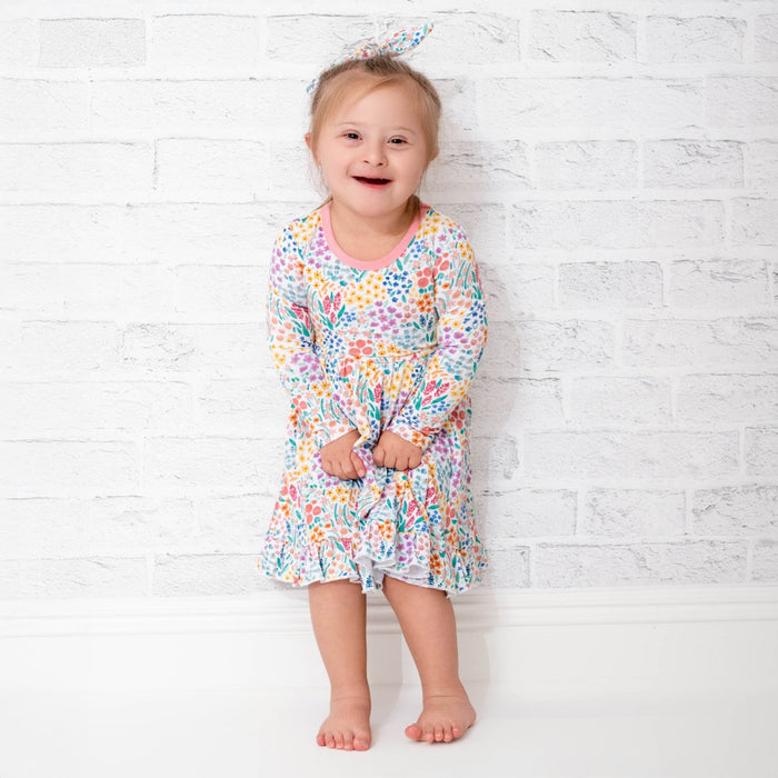 Whimsical Wildflower Long Sleeve Big Kid Twirl Dress - Jammie Session
