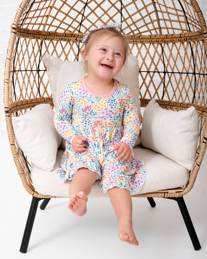Whimsical Wildflower Long Sleeve Big Kid Twirl Dress - Jammie Session