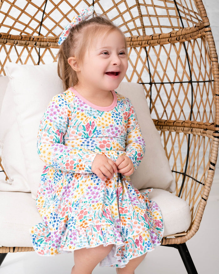 Whimsical Wildflower Long Sleeve Big Kid Twirl Dress - Jammie Session