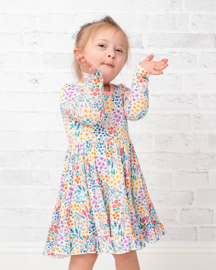 Whimsical Wildflower Long Sleeve Big Kid Twirl Dress - Jammie Session