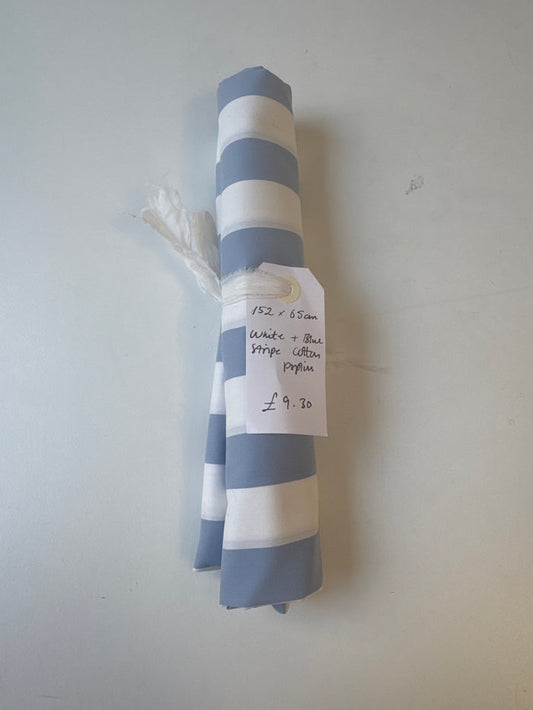 White + Blue Stripe Cotton Poplin Remnant