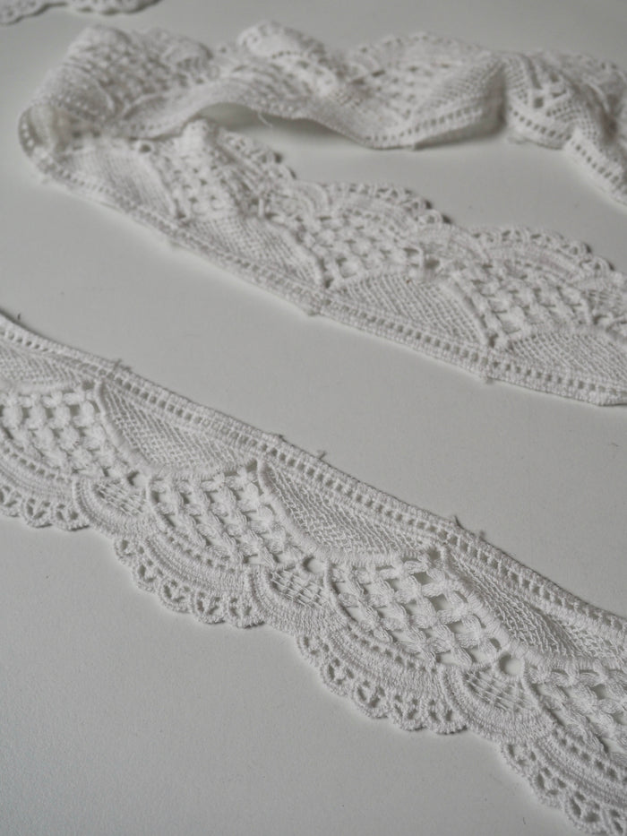 White Cotton Geometric Scallop Lace Trim 50mm