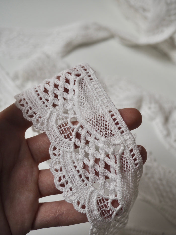 White Cotton Geometric Scallop Lace Trim 50mm
