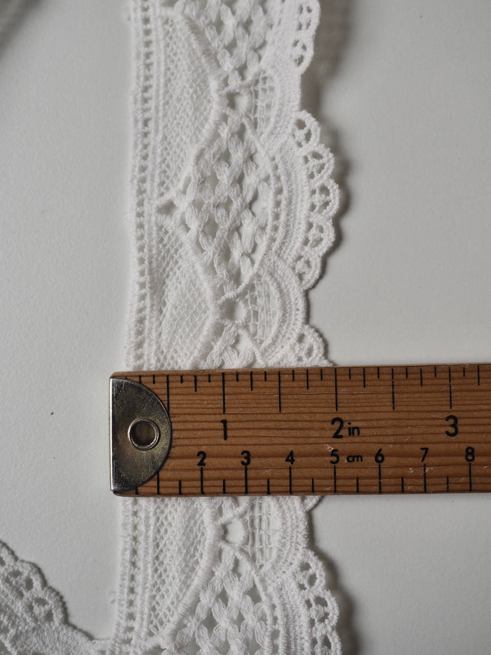 White Cotton Geometric Scallop Lace Trim 50mm