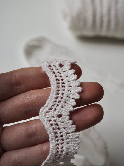 White Cotton Leaf Scallop Lace Trim 20mm