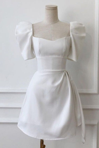 White Homecoming Dress 2024 with Short Sleeves