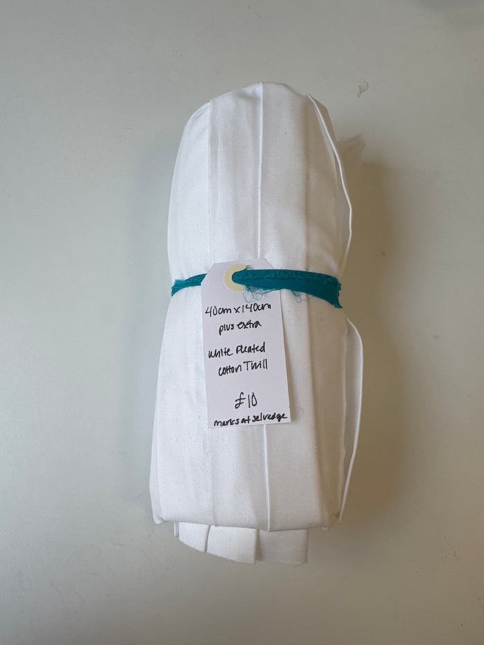 White Pleated Cotton Twill Remnant