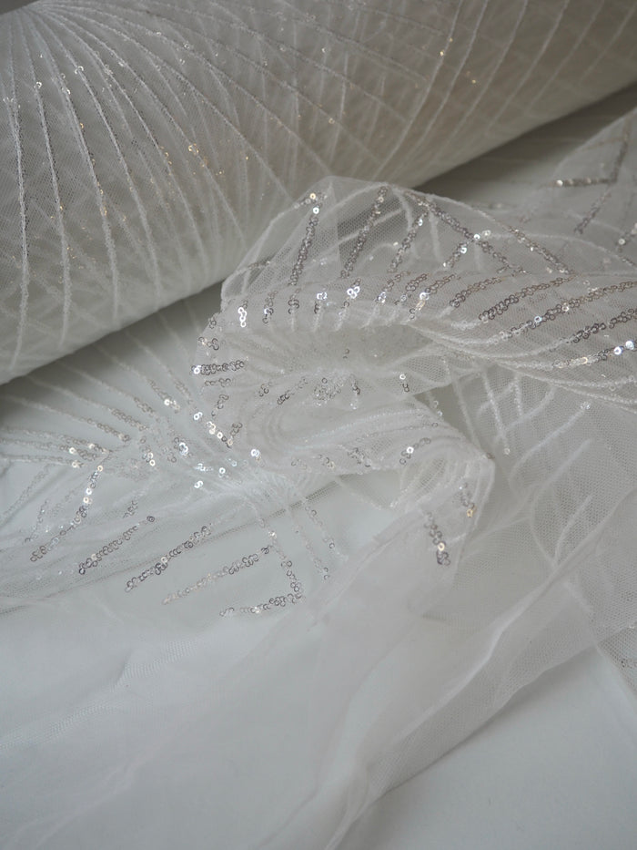 White Sunray Sequin Tulle