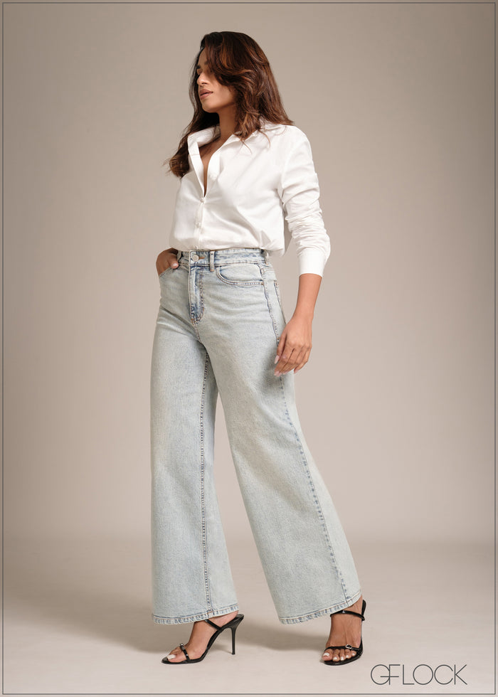 Wide Leg Moon Wash Jean - Long Length - 241225D