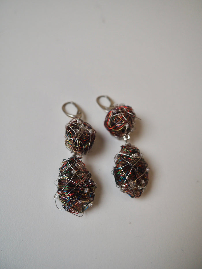Wire Nest Bead Drop Earrings