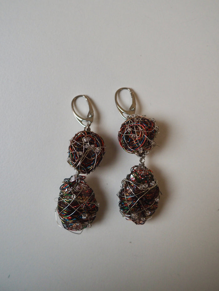 Wire Nest Bead Drop Earrings