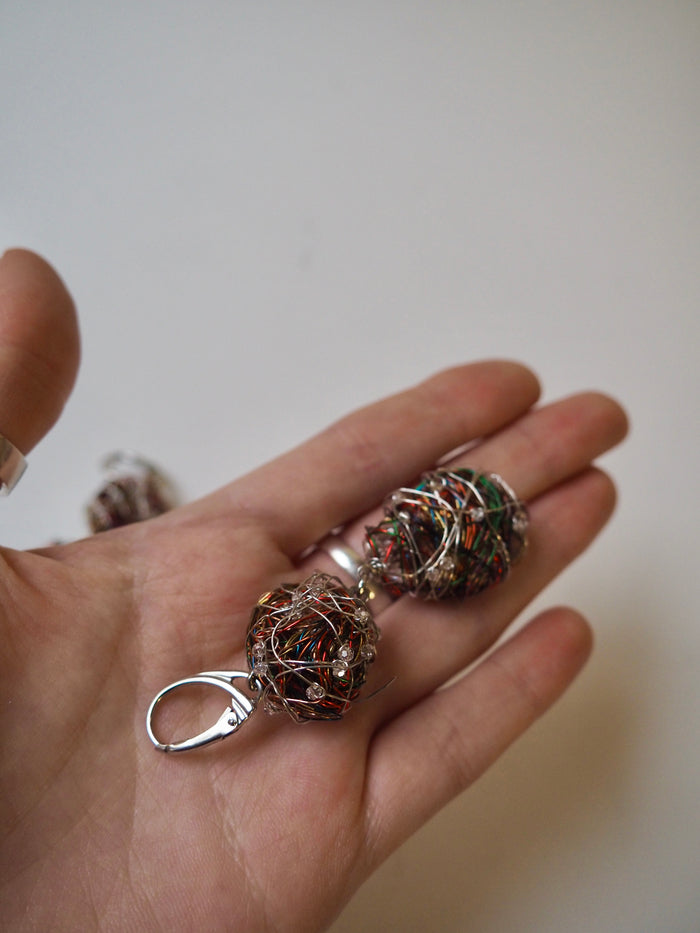 Wire Nest Bead Drop Earrings