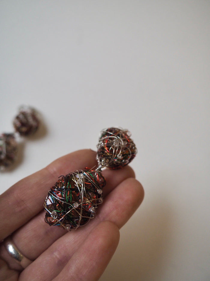 Wire Nest Bead Drop Earrings