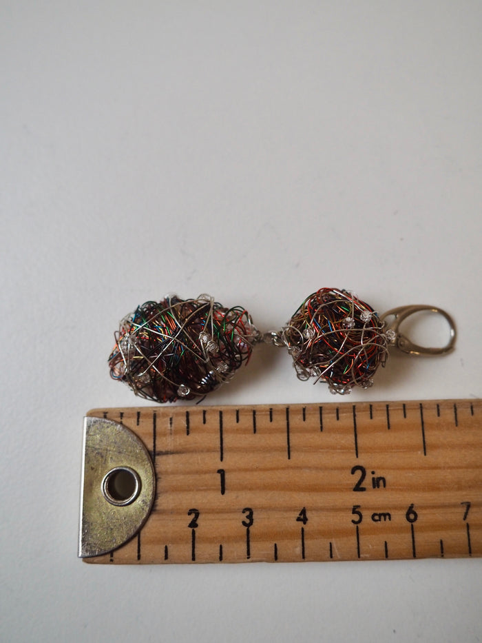 Wire Nest Bead Drop Earrings