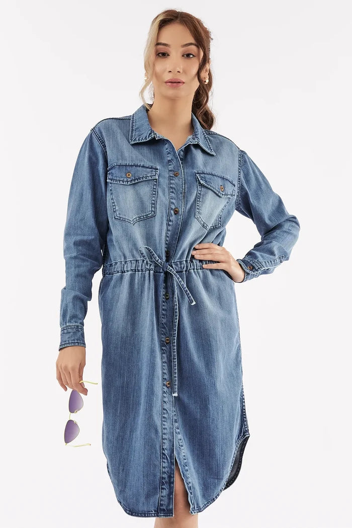 Women's Belted Denim Shirt Dress