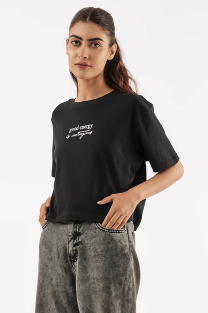 Women's Good Vibes Crop Tee Black