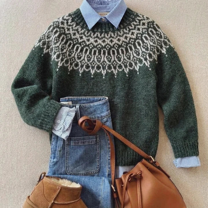 Women’s Knit Sweater Winter Wool Blend Nordic Style