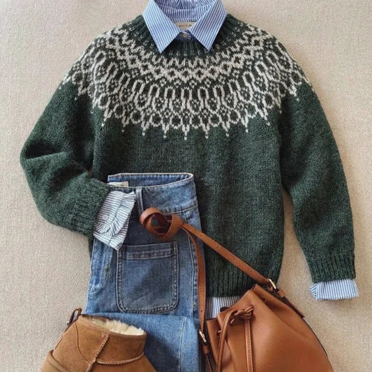 Women’s Knit Sweater Winter Wool Blend Nordic Style