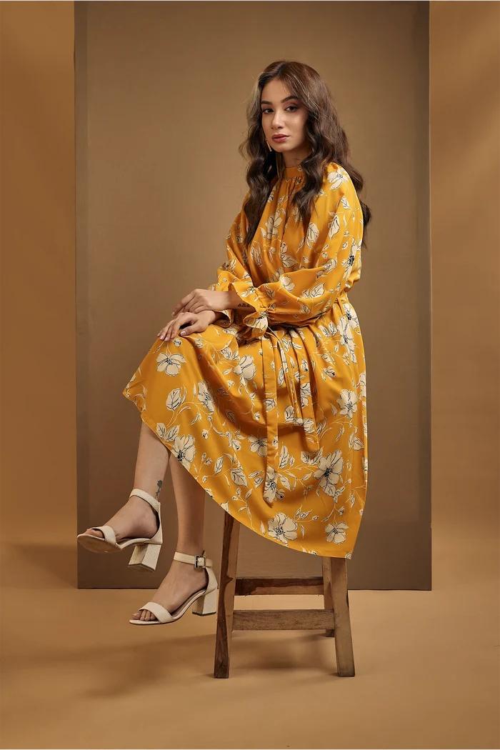 Women's Lantern Sleeves Floral Midi Dress