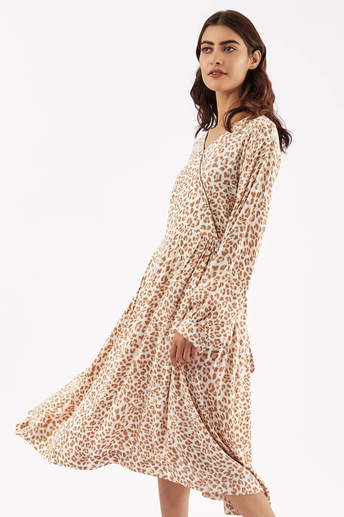 Women's Leopard Print V Neck Dress