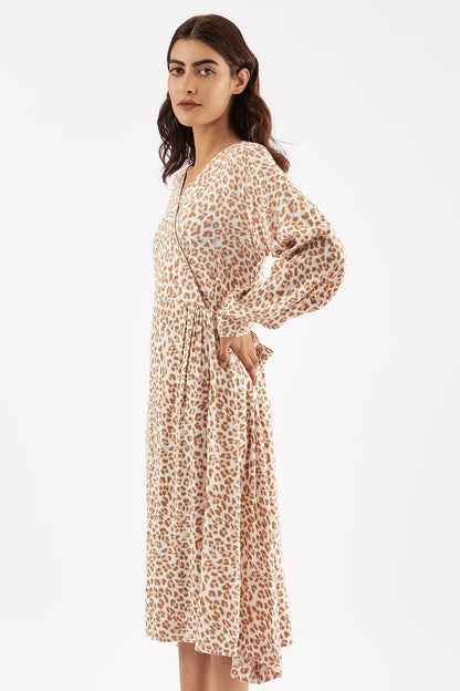 Women's Leopard Print V Neck Dress