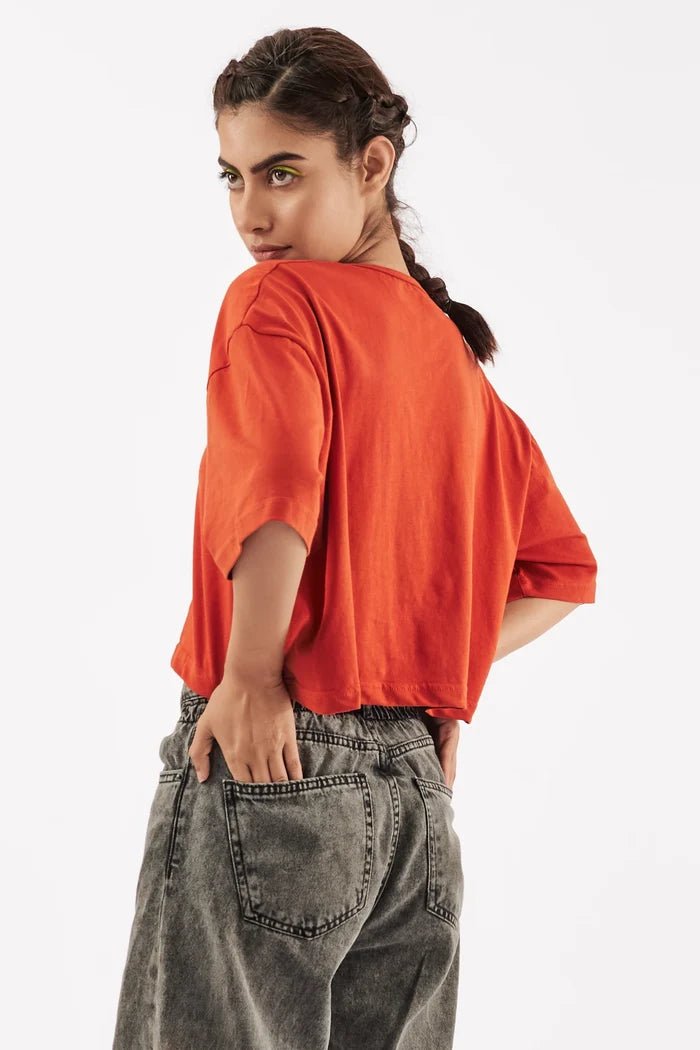 Women's Relaxed Crop Top Clay Red