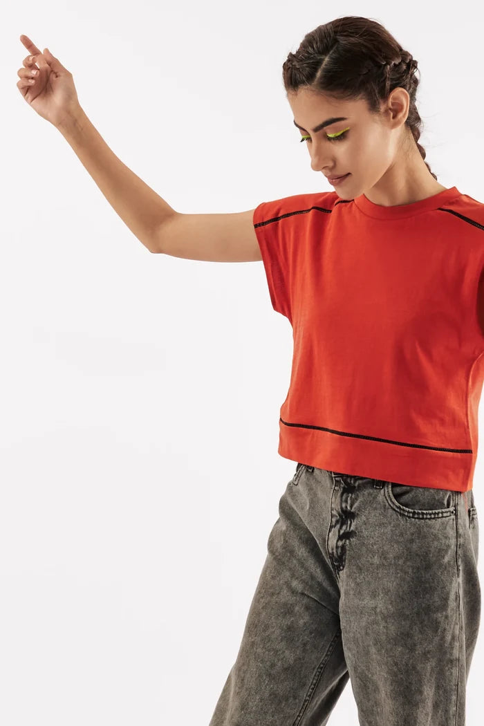 Women's Striped Muscle Tee Clay Red