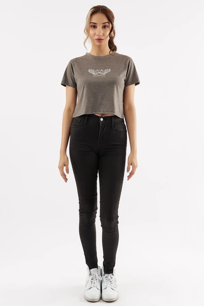 Women's Teddy Graphic Crop Tee Grey