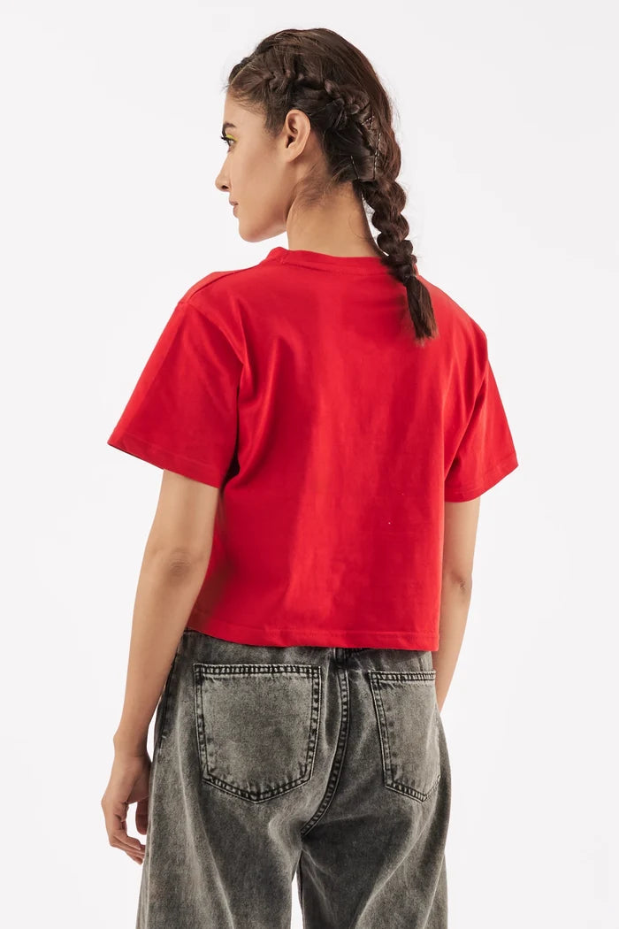 Women's Teddy Graphic Crop Tee Red