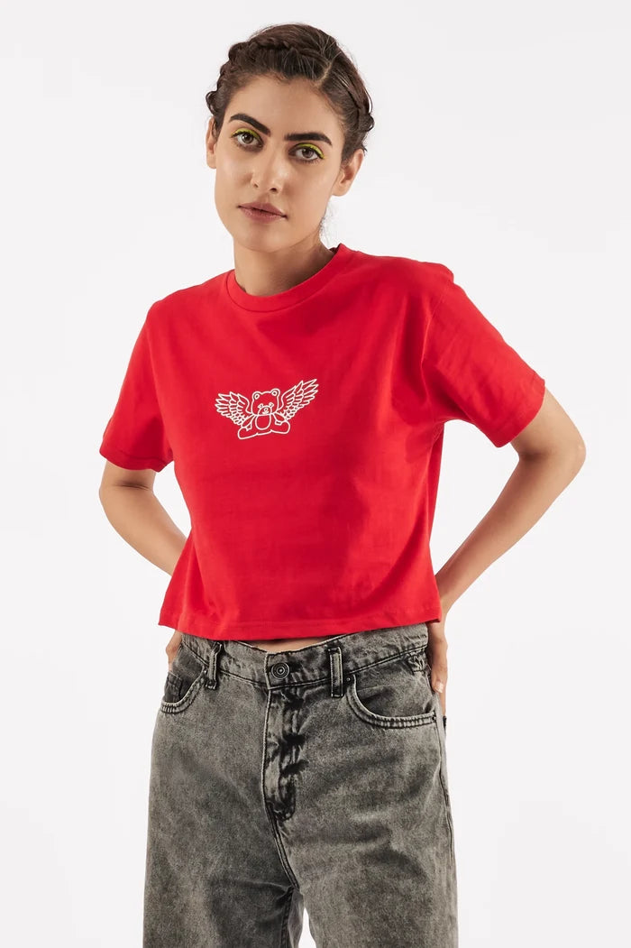 Women's Teddy Graphic Crop Tee Red