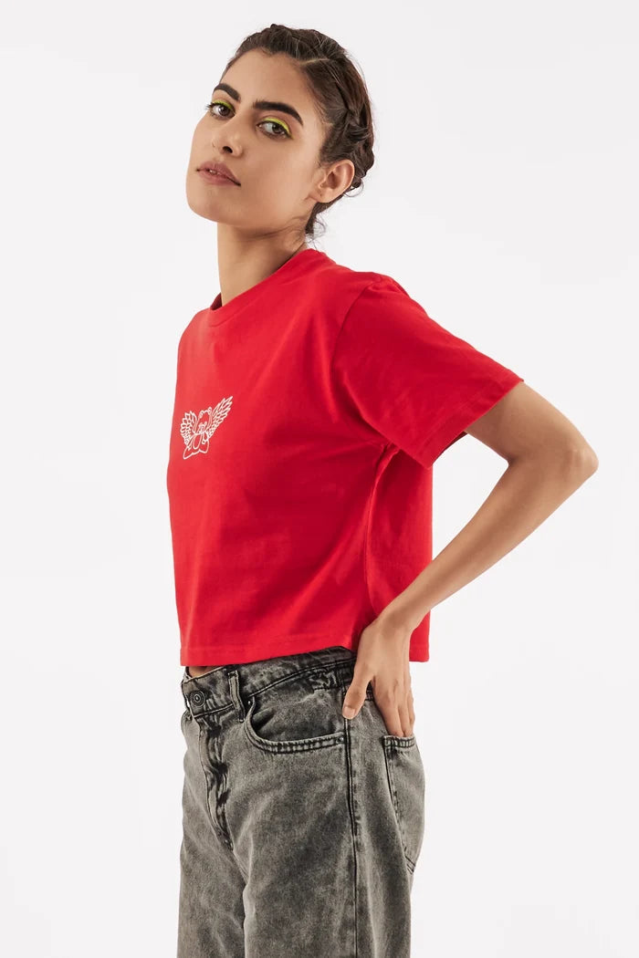Women's Teddy Graphic Crop Tee Red