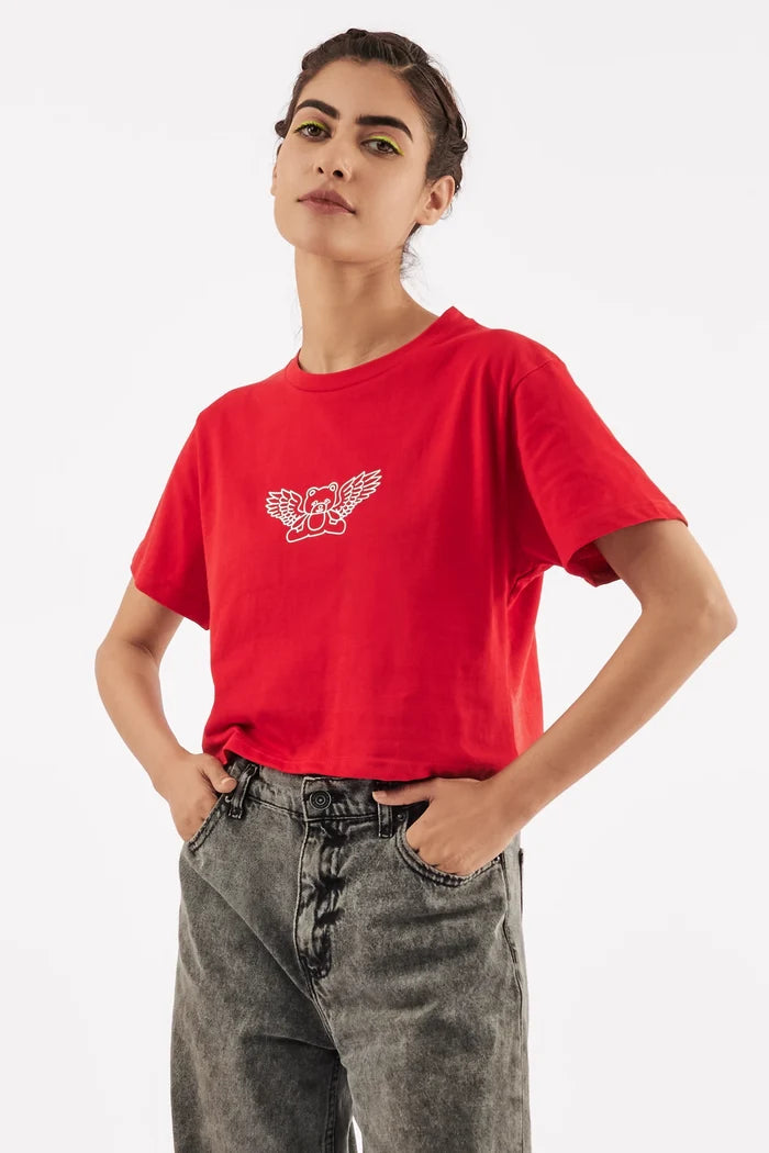 Women's Teddy Graphic Crop Tee Red
