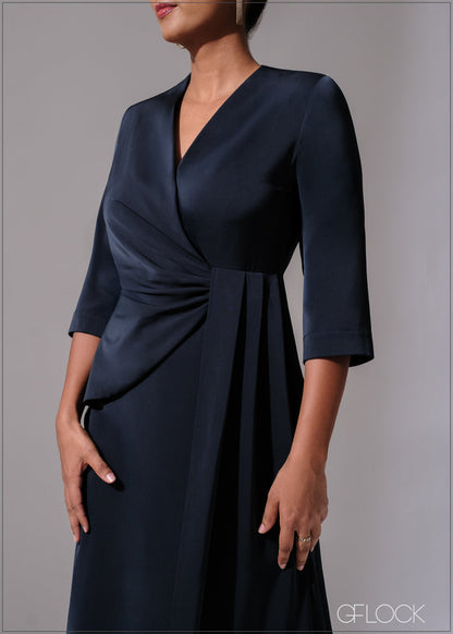 Wrap Front Twist Detail Midi Dress - 300525