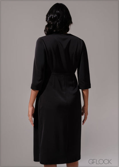 Wrap Front Twist Detail Midi Dress - 300525