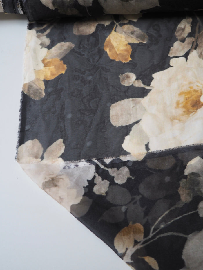 Yellow Floral Dot Silk Chiffon