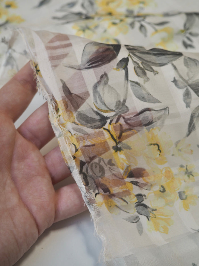 Yellow Floral Silk/Cotton Window Pane Organza